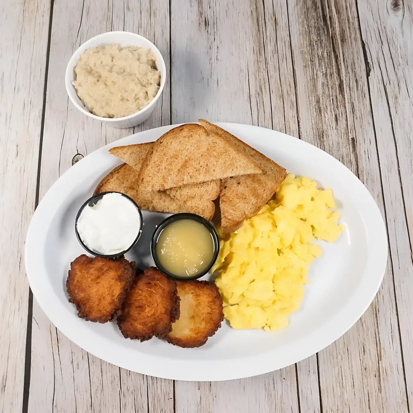 Potato Pancakes (3) and Eggs